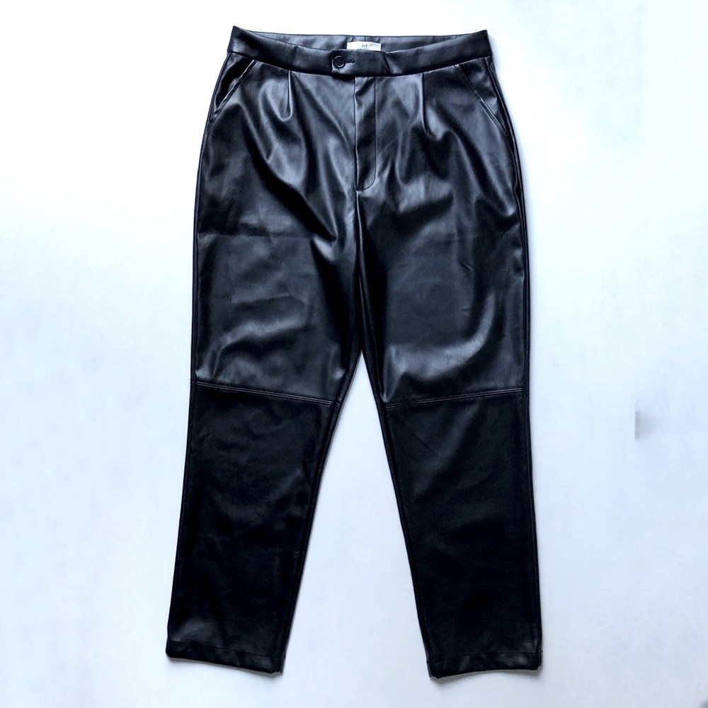 NWT H Halston Black Vegan Leather High Waisted Pants Size M Straight
